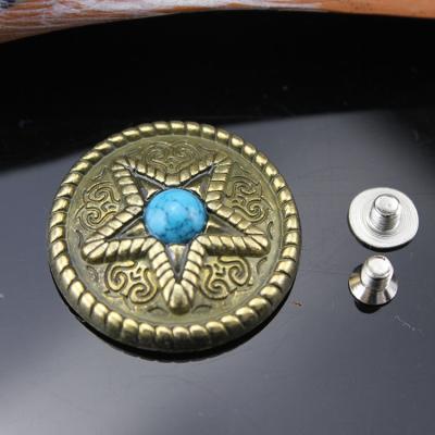 China Western Metal Coin Conchos Viable Wholesale Custom Long Button Top Design For Leather for sale