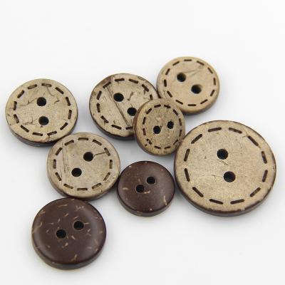 China Sustainable Hot Selling Natural Coconut Shell Buttons 2 Holes Round Flat Wooden Button For Decoration for sale