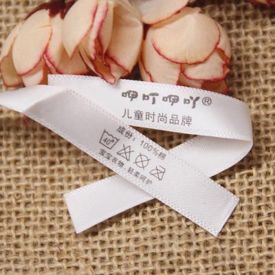 China Satin Care Label Instruction Woven Satin Sustainable Wash Cloth Woven Label For Clothing for sale