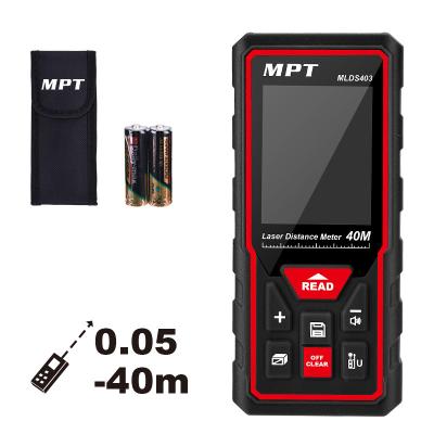 China Measure distance and then calculate Pythagoras MPT 40m Area Volume Accuracy Measurement Range Finder Laser New Handheld Distance Meters for sale