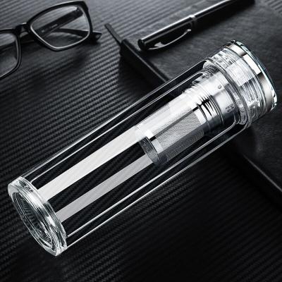 China PORTABLE Portable Heat Resistant Water Bottle Double-Layer Borosilicate Glass Household Tea Crystal Glass Bottle for sale