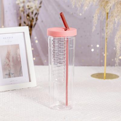 China Wholesale High Value PORTABLE Net Celebrity Straw Plastic Cup Student Water Fruit Filter Bottle for sale