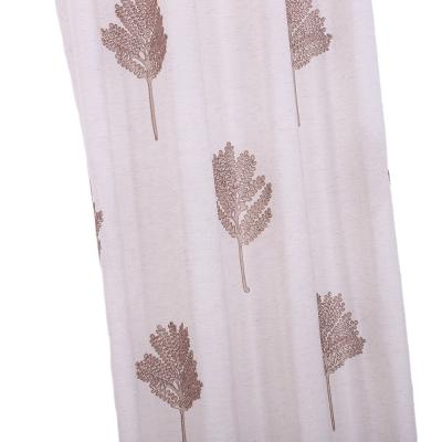 China Other Sheer Curtain Faux Sheer Curtain Leaf Design Window Embroidered Ready Made Sheer Linen Curtain for sale