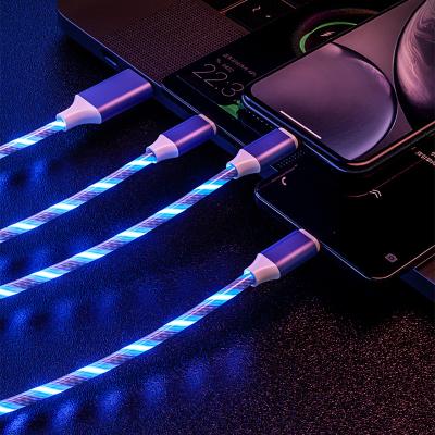 China Mobile Phone Etc.electronic Product Wholesale OEM LED Colorful Light Flowing Fast Charging USB Cable 3 in 1 for sale