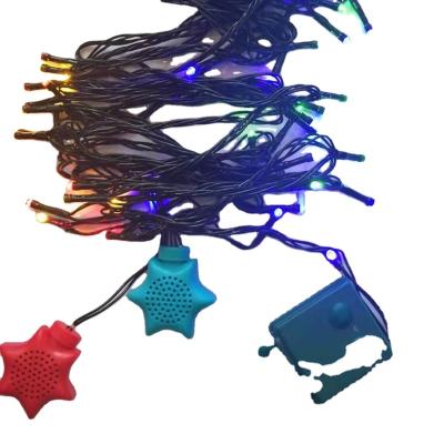 China Newest Flashing Light 10m LED String Lighting With 4pcs Star Shape Wireless Speaker Unique Outdoor Color Changing Led Christmas Lights for sale