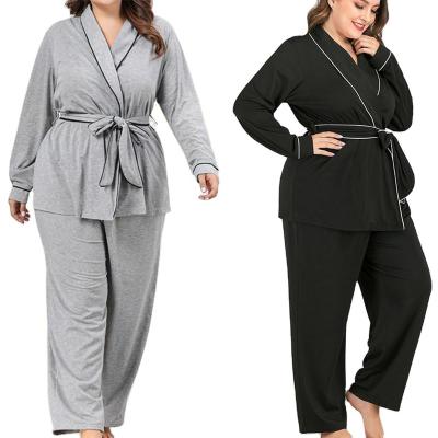 China QUICK DRY Women Plus Size Pajama Sets Knitted Casual Pajamas Solid Long Sleeve Cotton Wholesale Pijama Sets Plus Size Women's Sleepwear for sale