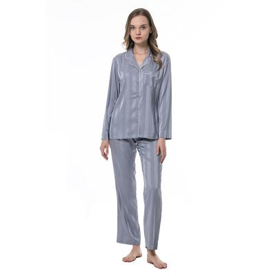 China QUICK DRY Pajama Sets Patched Pocket Night Wear Luxury Blue Designer Pajamas Women for sale