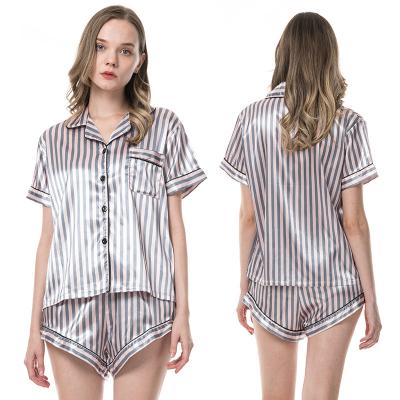 China Wholesale Custom QUICK DRY Short Sleeve Satin Pajamas Button Up PJ Chemise Set Contrast Piping Pajamas Nightgowns for sale