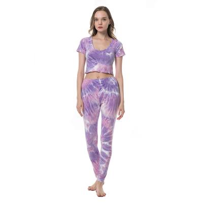 China QUICK DRY Casual O-Neck Printing Craft Tie Dye Pattern Long Homewear Pajamas Two Piece Set for sale