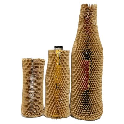 China Biodegratable Shockproof Suppliers Kraft Paper Roll Wine Bottle Cushion Disposable Self Dispenser Boxes Honeycomb Paper Sleeve Wrap for sale