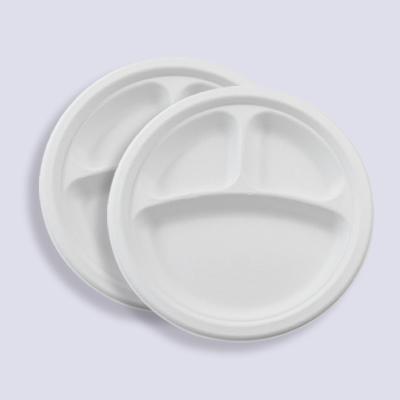 China Factory Direct Biodegradable Bagasse Paper Plate 3 Compartment Recycled Dinner Dish for sale