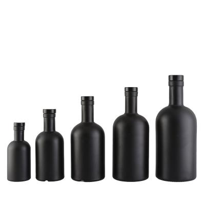 China Eco-Friendly Recyclable 500ml 750ml Matte Black Frost Corked Glass Bottles For Liquor Alcoholic Beverage Vodka Gin Whiskey With Cork for sale