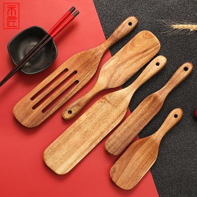 China 5 Pieces Pizza Dessert Salad Salad Stirrer Scalable Border Shovel Cooking Shovel Teak Fork Set Spatula Cook Wooden Spoon for sale