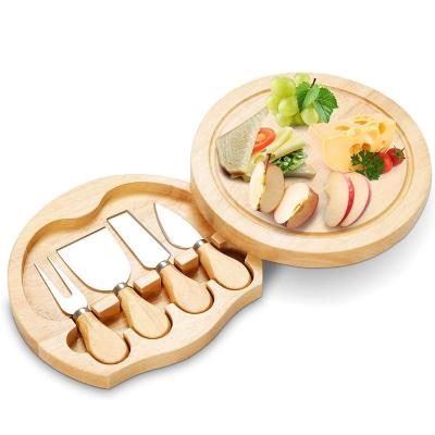 China Household Modern Minimalist Stocked Around Customization Rotating Small Circle Cutting Knife Set Wooden Cheese Board for sale