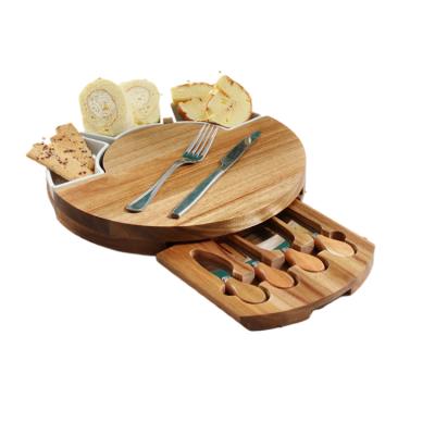 China Silian Sustainable Ceramic Dish Wine Knife Bamboo Cheese Wooden Board With Cutlery for sale