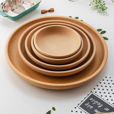 China Sustainable Large Round Dried Fruit Tea Food Dish Wholesale Western Fruit Dish Beech Wood Tray for sale