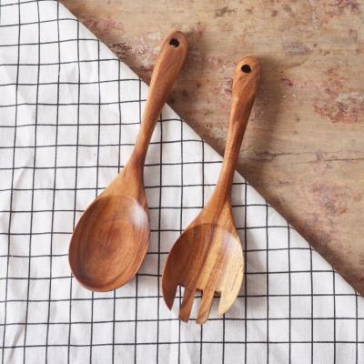 China Viable Nordic Retro Acacia Mangium Pasta Kitchen Utensil Large Set Salad Kitchen Fork Wooden Spoon for sale