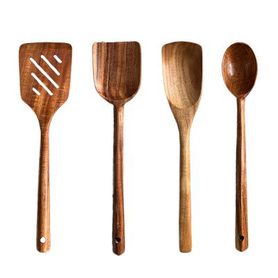 China Sustainable Mangium Turner Stirring Salad Spoon Wooden Spatula Acacia Stick Set Mini Teak Long Handle Non Cook for sale