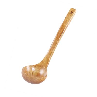 China Sustainable Oil Dipper Salad Stirring Long Handle Oatmeal Kitchen Solid Soup Cook Utensil Set Teak Bamboo Spoon Large for sale