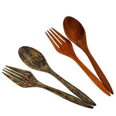 China Sustainable Seasoning Salad Fork Wood Opens Rice Set Japan Tableware Southeast Asian Utensil Cook Wooden Spoon for sale