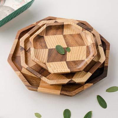 China Bed Restaurant Breakfast Cafe Dinner Viable Solid Wood Walnut Small Splicing Ash Japanese Color Fruit Plate for sale