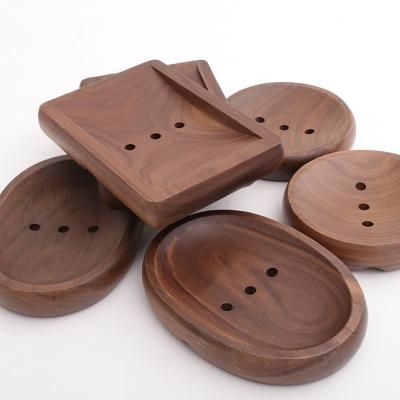 China Modern North American Wooden Hand Oil Box Holder Black Walnut Wooden Round Soap Dish Tray for sale