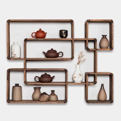 China European Modern Minimalist Retro Bedroom Float Nursery Shelf Cavity Decoration Rustic Solid Mounted Wood Wall Hanging for sale