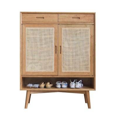 China Single Multi Layer Hall Rattan Home Design Wooden(Other) Nordic Adjustable Solid Apartment Entryway Display Storage Cabinet Shoes Rack for sale