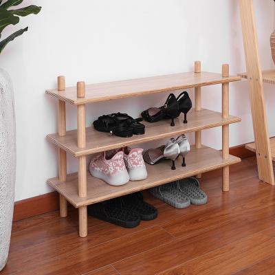 China Adjustable Single Multi Layer Solid (Other) Home Door Assembled Indoor Storage Entrance 2 Tier Wooden Folding Bamboo Shoe Rack New for sale