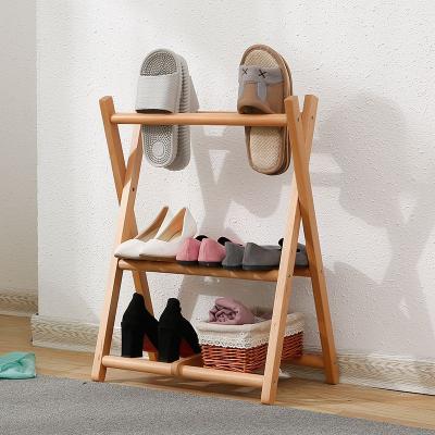 China (Other) Adjustable Solid Wood Bamboo Dark Wooden Slipper Door Simplicity Modern Simple Multi Folding Dorm Room Diaper Shoe Rack for sale