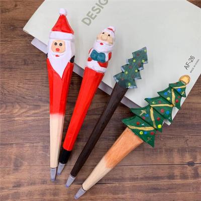 China office & Wooden Pen Handwork Gift Pen Christmas Style Cute Cartoon Santa Claus Shape Log Engraving School Pen for sale