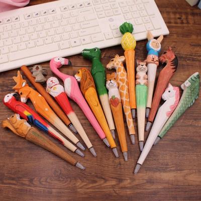 China office & School Pen Wood Carving Animal Craft Gift Gel Wood Engraving Advertising Pen for sale