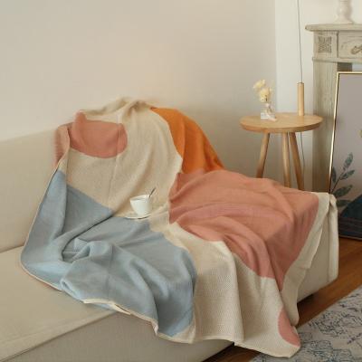 China Soft Pure Cotton Blanket Knitted Elastic Color Block Blanket Sofa Blanket Fabric for sale