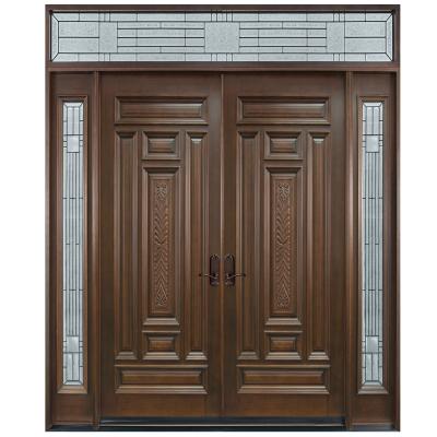 China Double Solid Wood Exterior Decorative Glass Front Doors For Houses Of Prettywood Traditional Traditional Design for sale