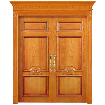 China Factory Price Waterproof Classic Models Front Main Entrance Solid Teak Wooden Double Door Design for sale