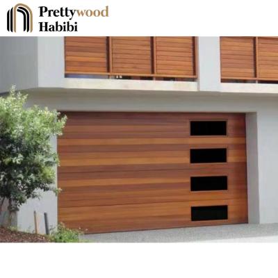 China Prettywood Waterproof Residential Modern Remote Control Glass Inserted Sectional Aluminum Panel Garage Doors for sale