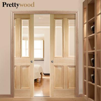 China Prettywood Solid Wood Glass Modern Interior Fire Traditional Soundproof Pocket Sliding Pocket Door for sale