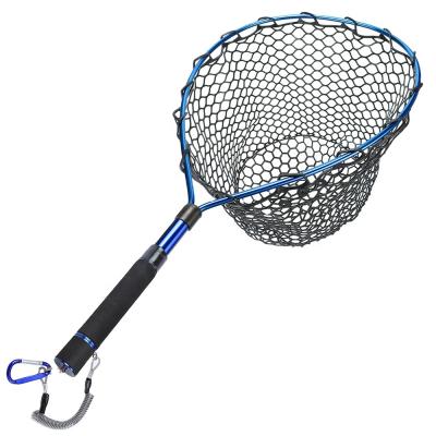 China Aluminum Alloy Frame + Soft Rubber Mesh + EVA Handle Goture Fishing Landing Net with Lanyard Aluminum Alloy Frame Soft Mesh EVA Handle Magnetic Clip Fish Landing Rubber Net for sale