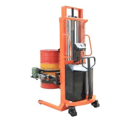 China Hotels Semi-electric 450kg Door Two-piece Oil Drum Overturning Car Frame Metal Drum Lifting Stacker for sale