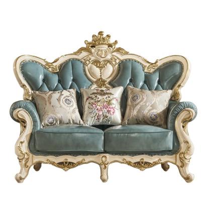 China (Others) Luxury Royal European Style King Size Blue Genuine Leather Living Room Furniture Adjustable Sofa Set for sale