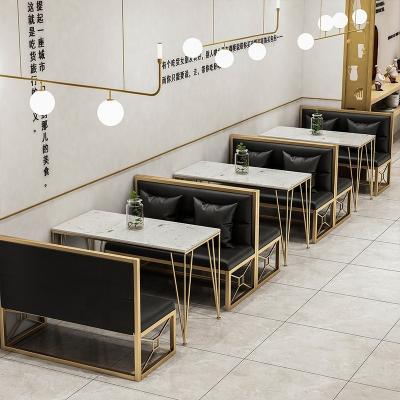 China Modern Design Luxury Metal Lifestyle Seat Restaurant Furniture Stainless Leather Chair Table Set for sale