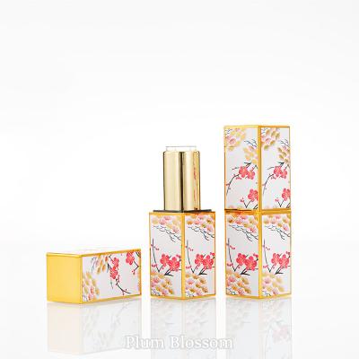 China Whole Sale Cosmetics Empty Square Plum Blossom 3D Lipstick Tube 12.1mm Bottle For Lip Balm In Stock for sale