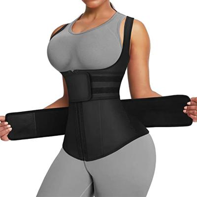 China Universal Premium Sauna Sweat Suit For Sweat Vest Tummy Control Double Trimmer Belts Workout Body Shaper Neoprene Waist Trainer Vest for sale