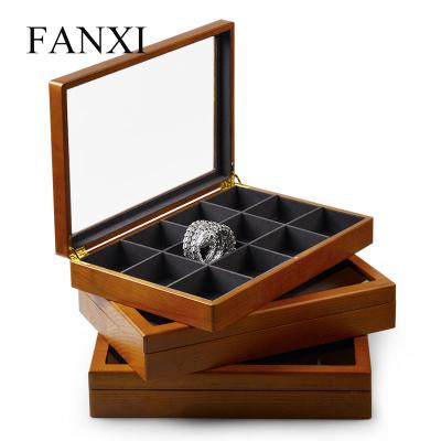 China FANXI New Solid Wood Storage Display Case Jewelry Stogage Box with Microfiber and Open Lid Jewelry Display Exhibitor Display Tray for sale