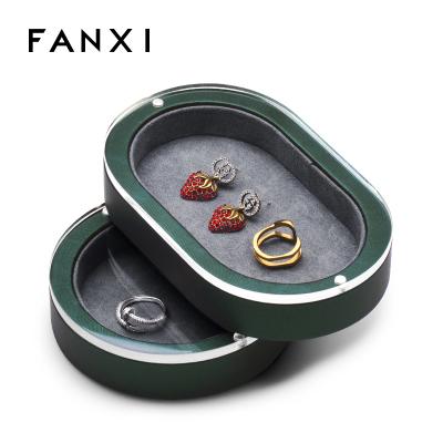 China FANXI Custom Luxury Green Leather Magnetic Storage PU Jewelry Stogage Box With Acrylic Lid For Ring Earring Jewelry Store Showcase for sale