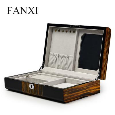 China FANXI New Design Multifunctional Solid Wooden Jewelry Storage and Display Cases Painting With Lock Ring Pendant Necklace Jewel Case for sale