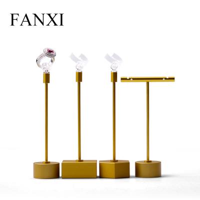 China FANXI Custom Luxury Necklace/Earring/Bracelet Display Round and Hexagon Jewelry Display Stand for Ring Organizer Gold and Silver Metal Ring Holder for sale