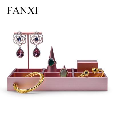 China Jewelry Earrings Show FANXI Newest Professional Luxury Rose Gold Metal Jewelry Display Stand Set for sale