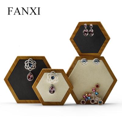 China FANXI Custom Soild Wooden Jewelry Stand Props Microfiber Insert for Ring Earrings Necklace Bracelet Bangle Wooden Jewelry Display Stand for sale