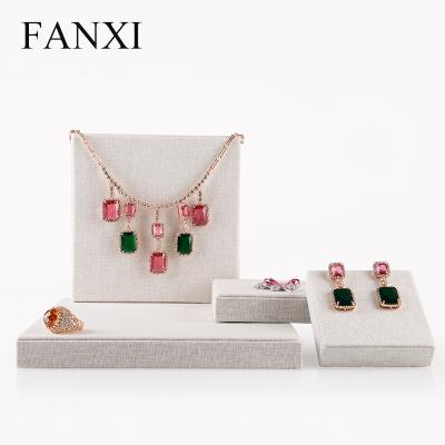 China Wholesale Jewelry Display FANXI China Square Necklace Earrings Canvas Rack Props Countertop Set Canvas Jewelry Display for sale